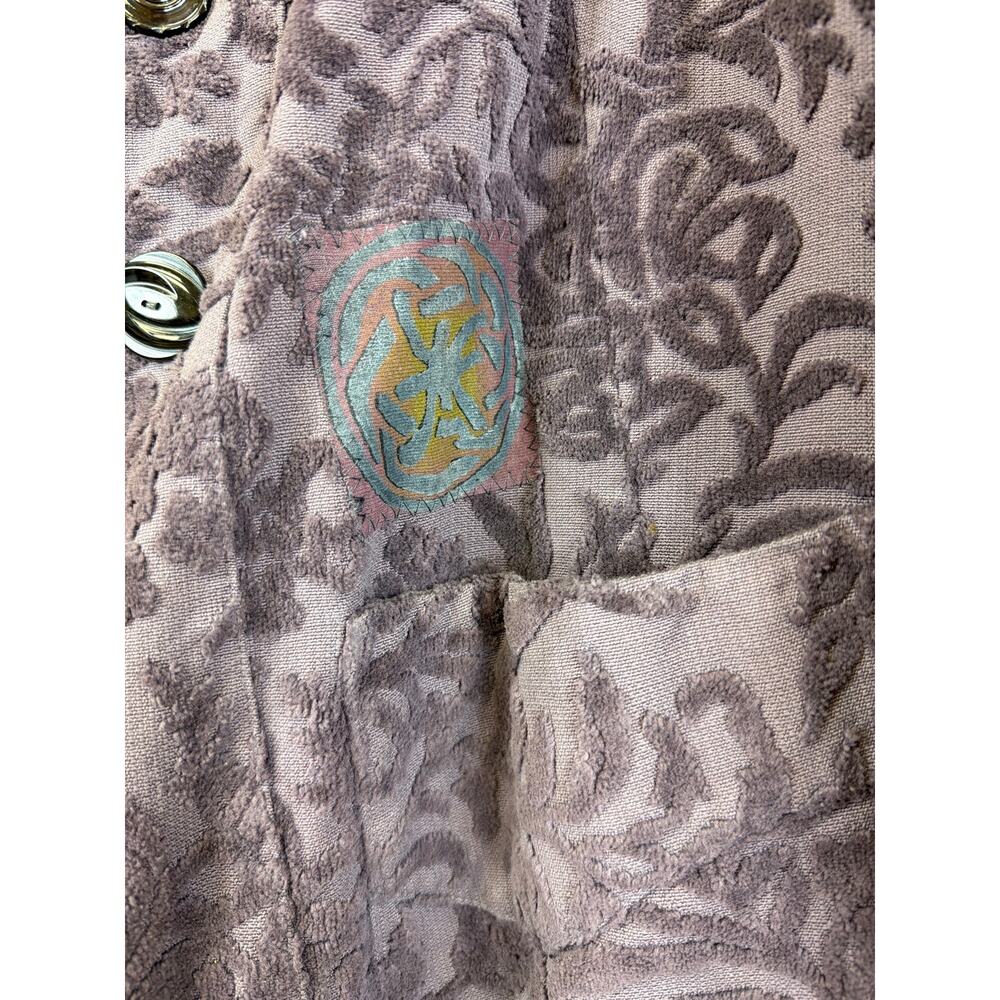 Blue Fish Vintage Purple Embossed Floral Patched Long Duster Jacket Size 0 MED - Picture 4 of 12